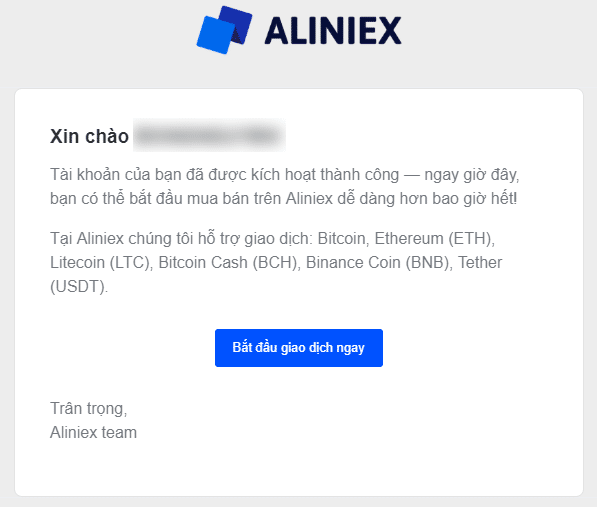 đăng ký tài khoản trên aliniex thành công