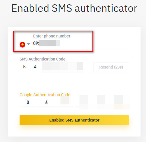 xác thực SMS authenticator trên binance P2P
